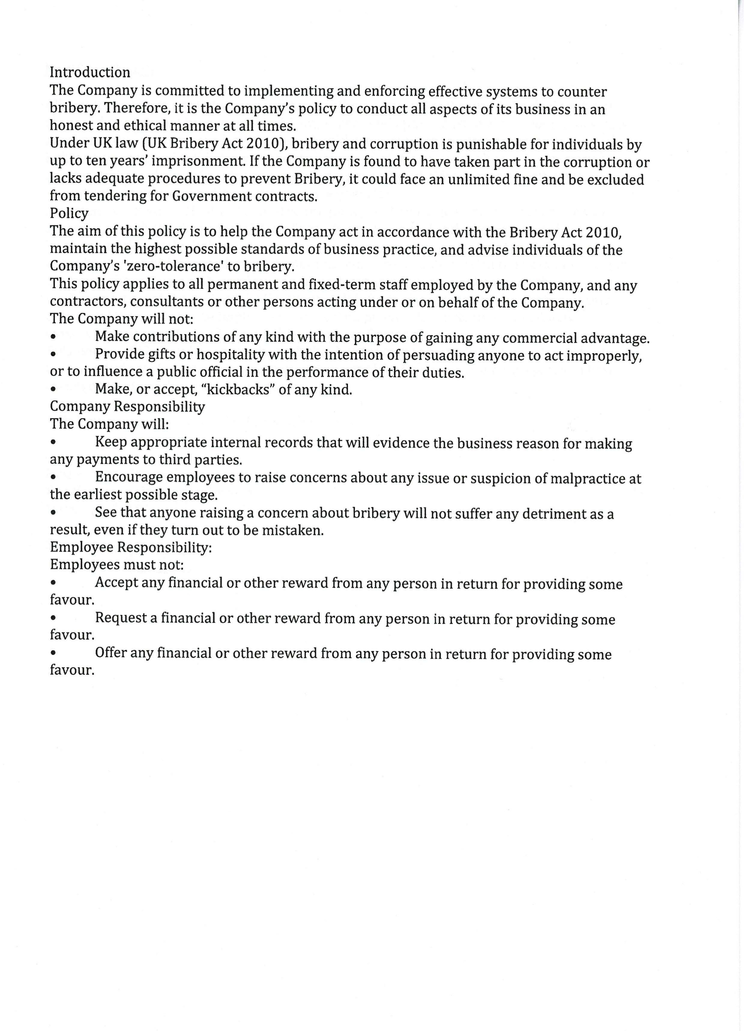 Anti-Bribery Policy page 3