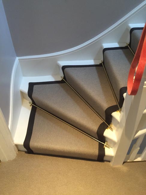 portfolio carpets grey stairs black border golden stairrods 08
