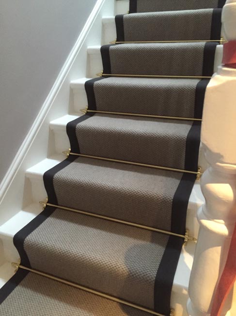 portfolio carpets grey stairs black border golden stairrods 09