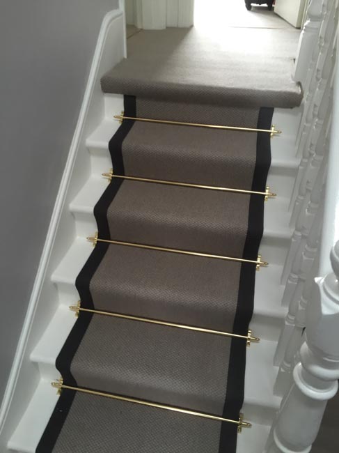 portfolio carpets grey stairs black border golden stairrods 12