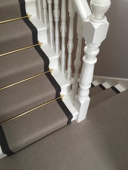 portfolio carpets grey stairs black border golden stairrods 13