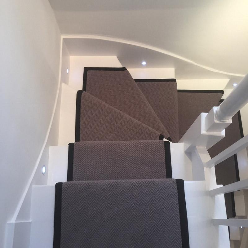 Grey Stair Runner With Black Binding On The Sides