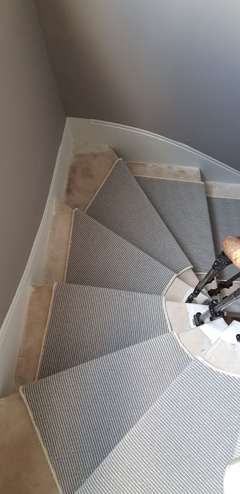 portfolio carpets GREY STRIPED CARPET WITH WHITE WHIPPING TO STAIRS (2)
