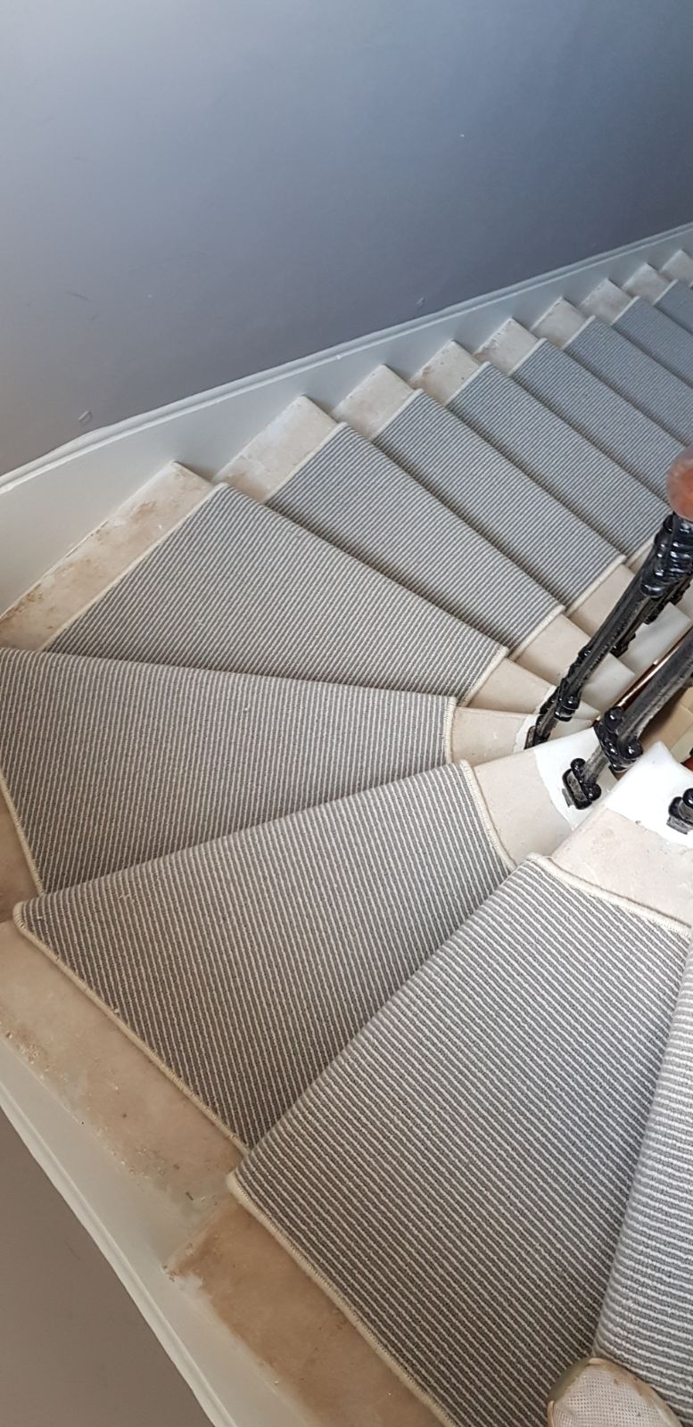 portfolio carpets GREY STRIPED CARPET WITH WHITE WHIPPING TO STAIRS (3)