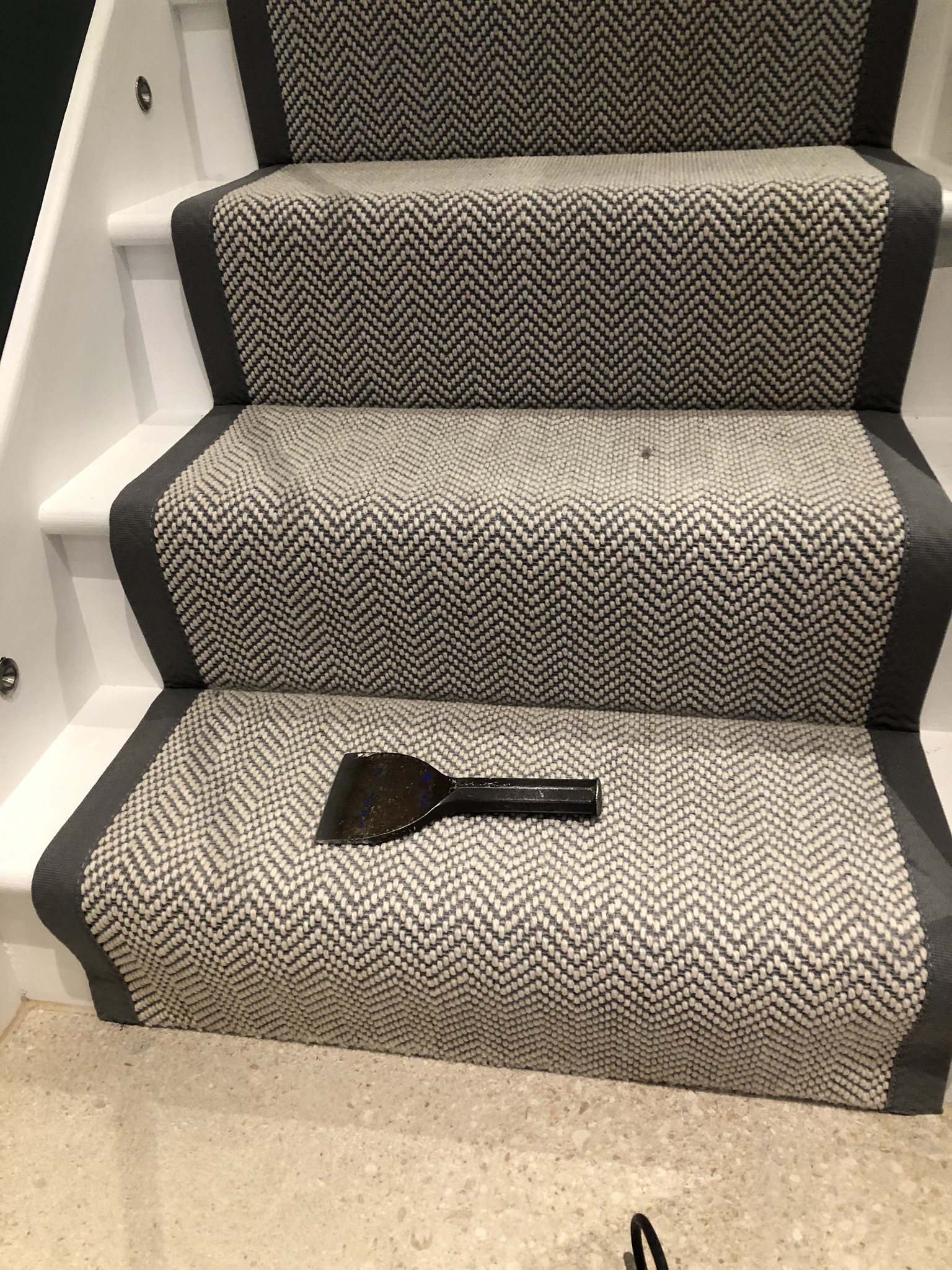 Fibre Flatweave Classic Herringbone Dapple carpet installed Battersea 2