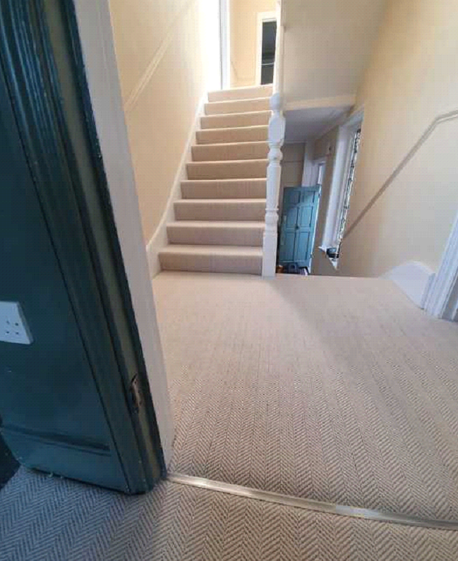 White herringbone carpet installed in Earls Court 1