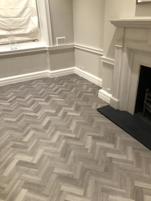 Amtico Spacia Nordic Oak luxury Vinyl Tile in Herringbone Design Installed in Wandsworth1