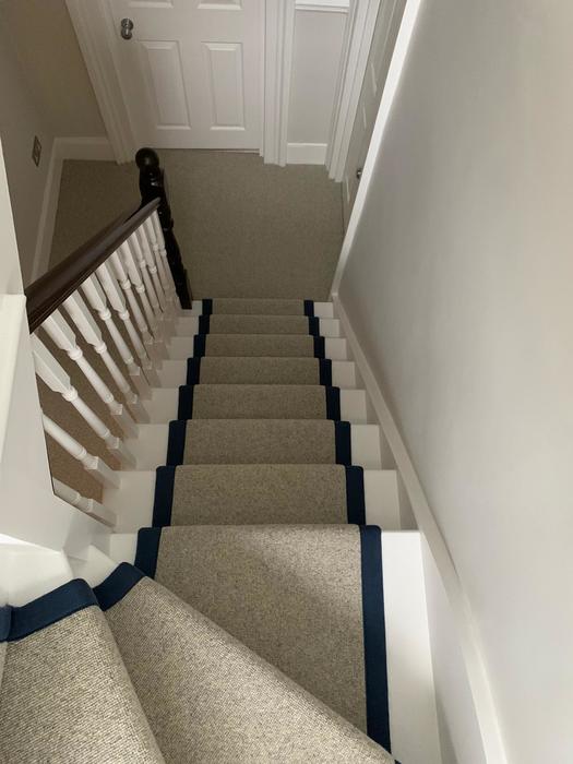 White Carpet with black border on Stairs Installed in Islington 1