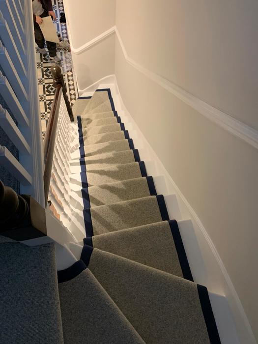 White Carpet with black border on Stairs Installed in Islington 4
