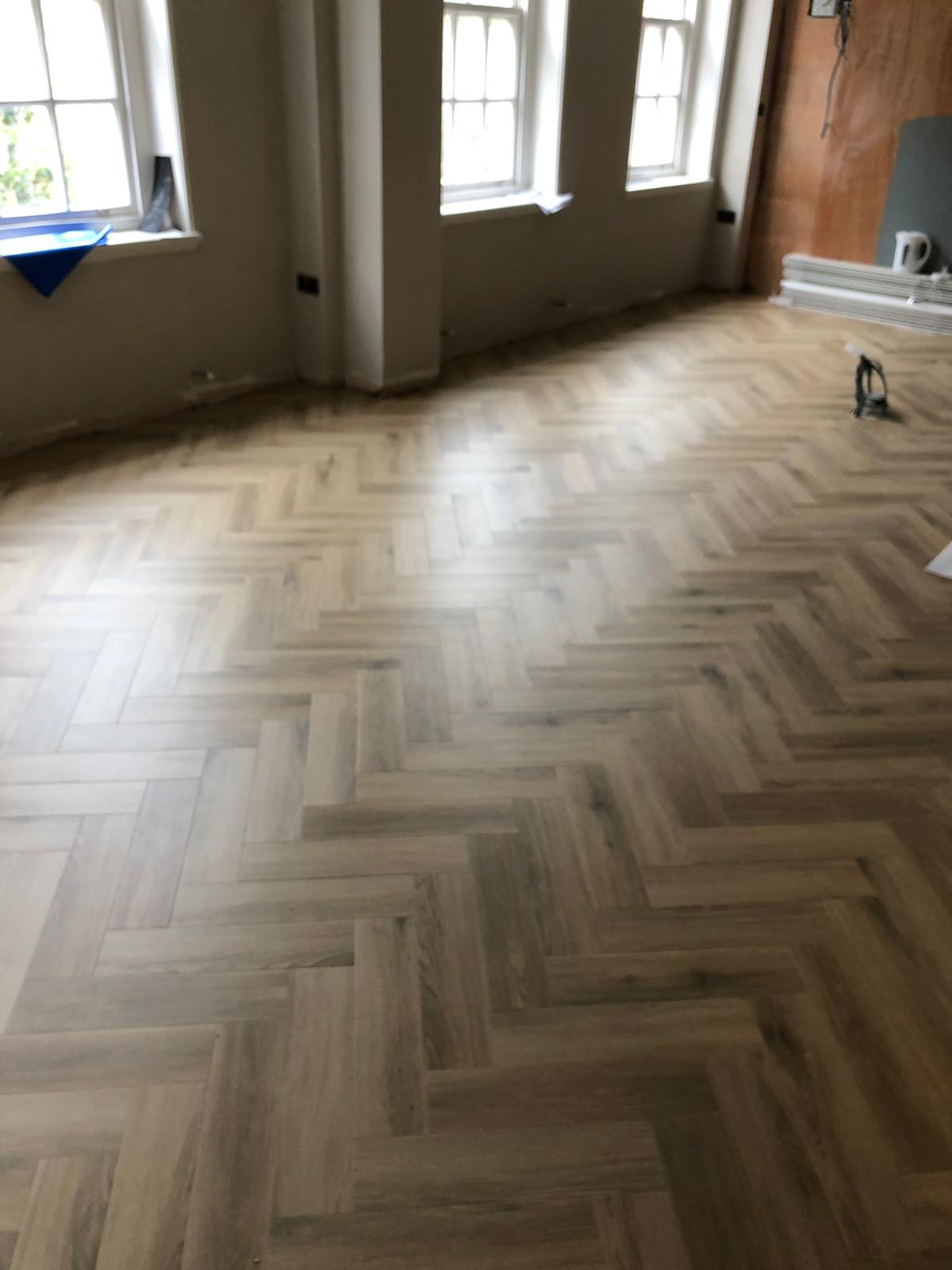 Amtico Signature Limed Washed Wood with Cornish Oak inlay border installation Battersea-1