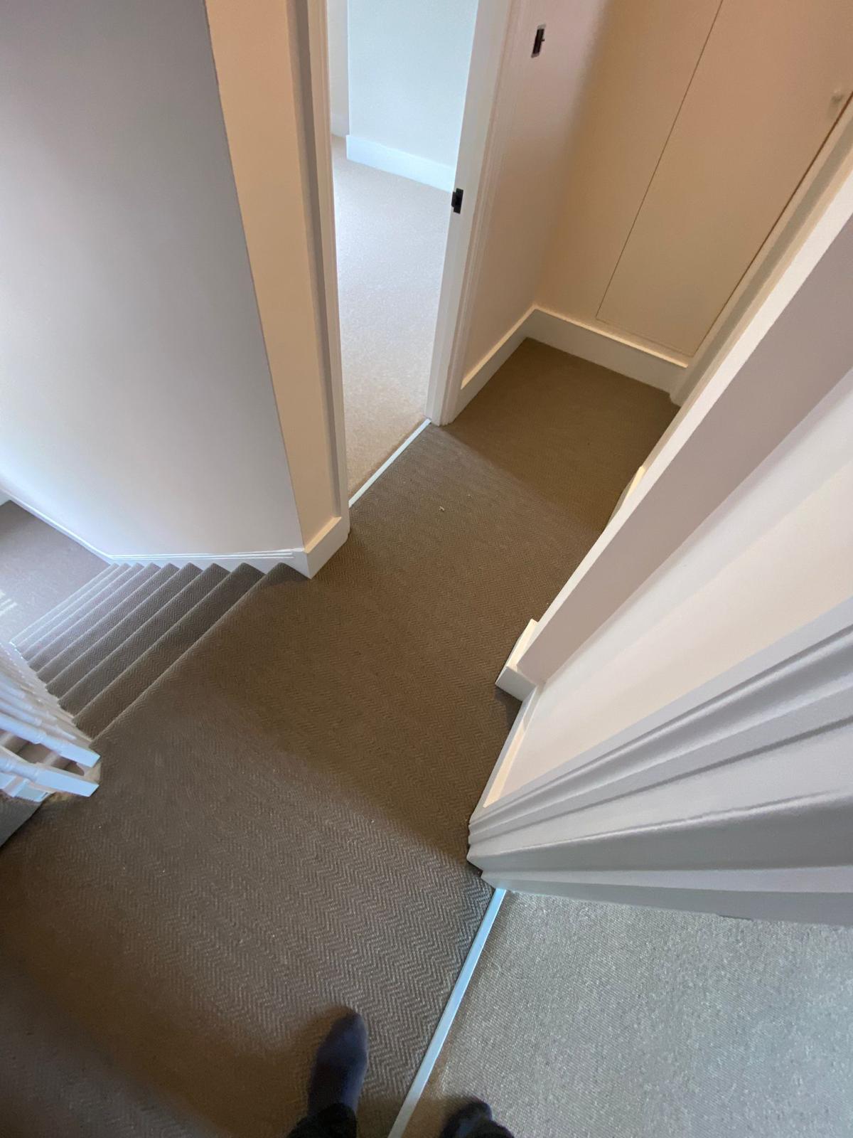 Fibre Carpets Flatweave Classics Herringbone Peat installation in Notting Hill-2